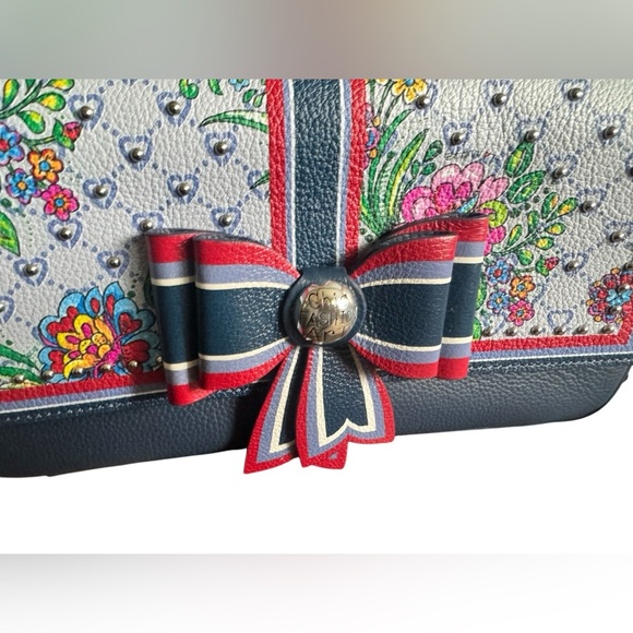 Brighton FASHION LUX BAGUETTE Navy Floral Leather Bow Handbag W/ Studs - Picture 10 of 15